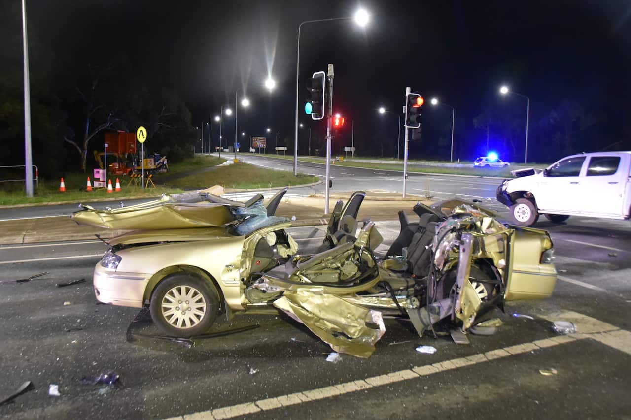 The wreckage of a fatal car crash.