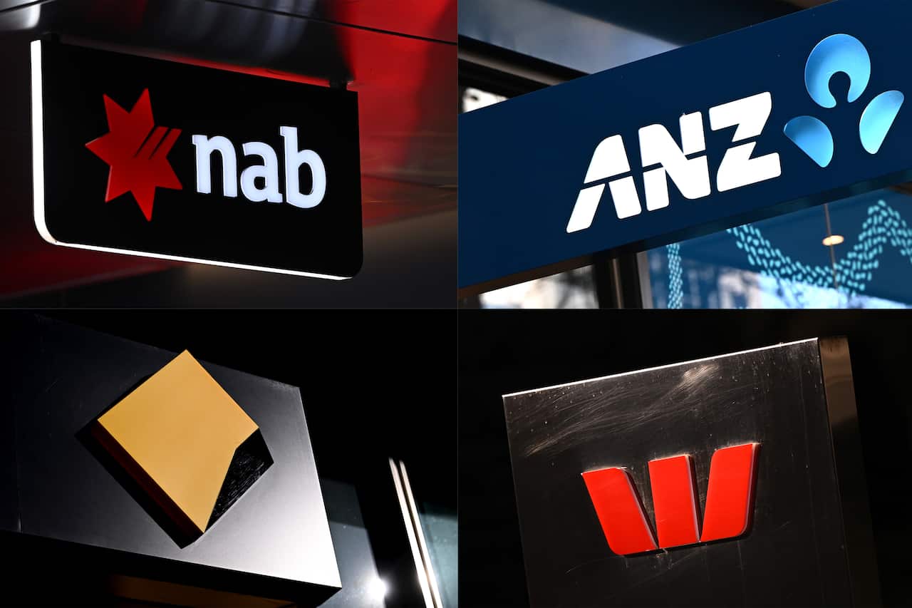 A composite image of signage of Australia's 'big four' banks ANZ, Westpac, the Commonwealth Bank and NAB signage