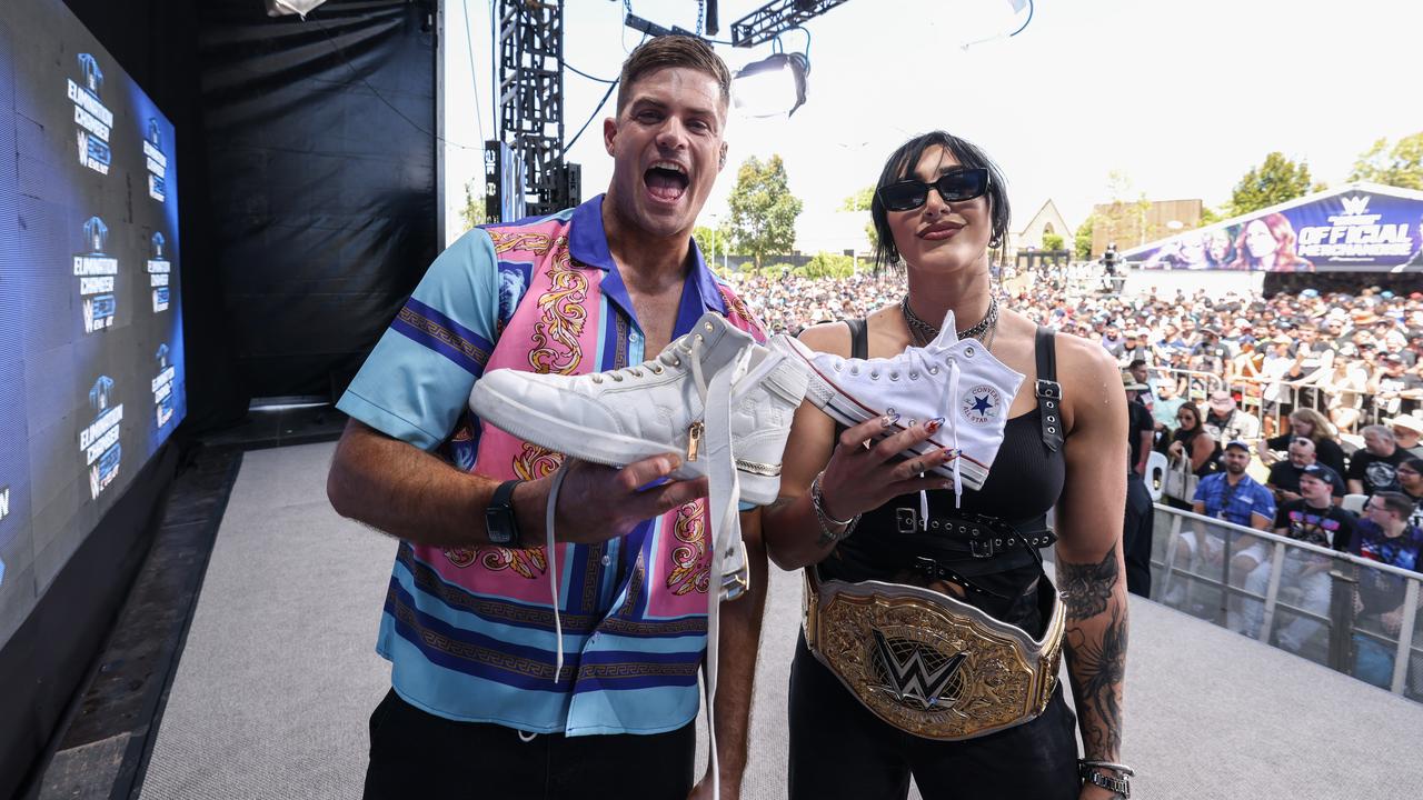 WWE's Grayson Waller and Rhea Ripley in Perth ahead of Elimination Chamber.