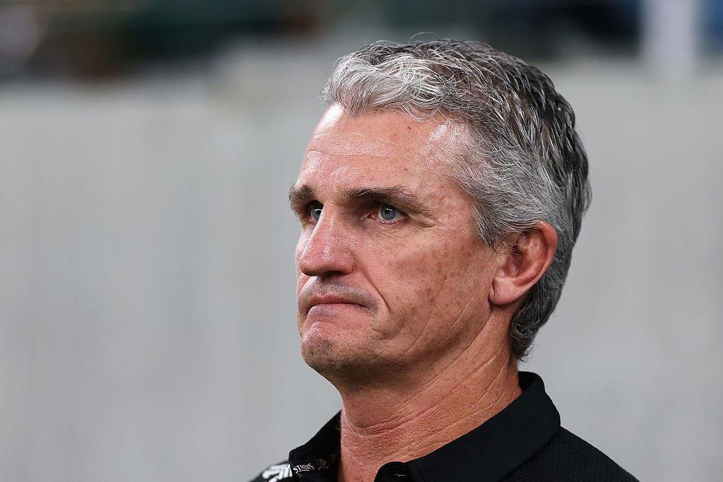 Penrith Panthers coach Ivan Cleary looks serious during an NRL game.