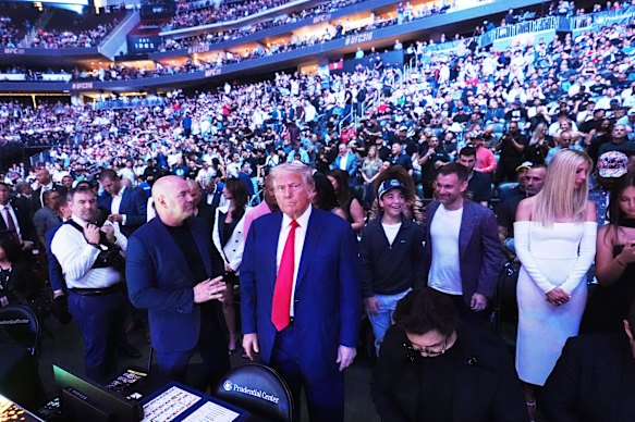 President Donald Trump attends a mixed martial arts event in New Jersey on Saturday.