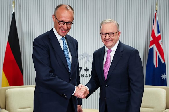 Chancellor of Germany Friedrich Merz meets with Prime Minister Anthony Albanese.
