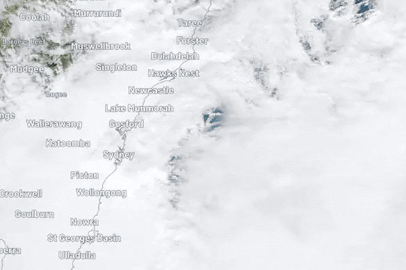 The weather event as captured on the Himawari satellite on Tuesday afternoon.