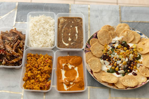 Honey chilli chips, rice, paneer bhurji, dal makhni, and butter chicken prepared by Sanjana and Shivangi Munial.