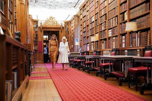 Earlier, the first lady joined Queen Camilla for a tour of the Royal Library and to view Queen Mary’s Dolls House.