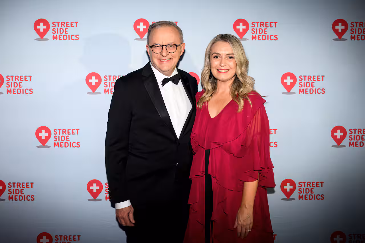 Anthony Albanese and partner Jodie Haydon at a gala event 