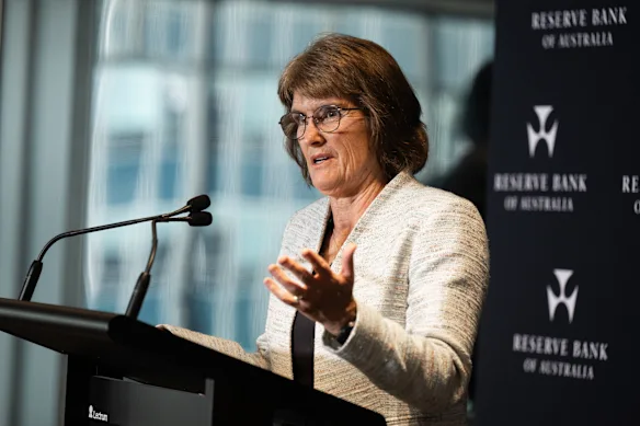 Reserve Bank governor Michele Bullock speaking after the bank’s Melbourne Cup Day meeting.