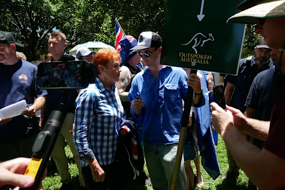 Pauline Hanson at the March for Australia rally in Brisbane.