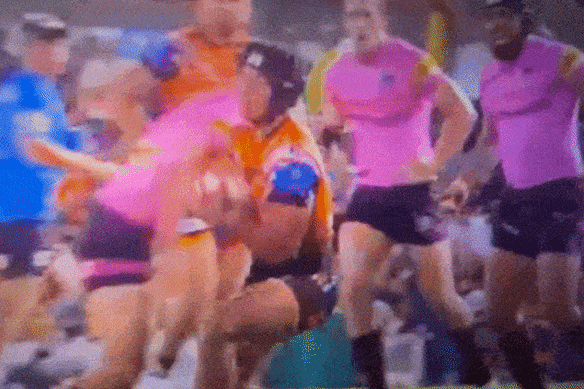 Nathan Cleary could be in trouble for this high shot on Heamasi Makasini.