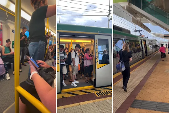 Busy trains were delayed on the way into Perth on Thursday as a summer storm wreaked havoc on the public transport system. 