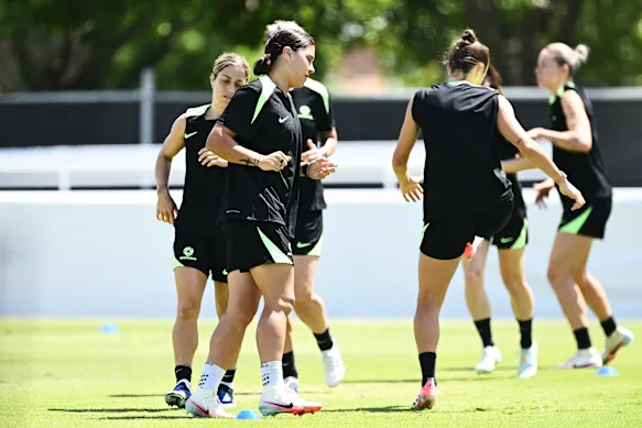 Sam Kerr trains with the Matildas on Wednesday.