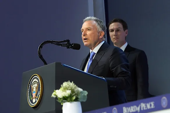 Steve Witkoff (left), Trump’s long-time friend and special envoy, with the president’s son-in-law, Jared Kushner.