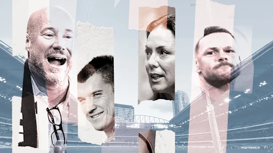 Luke Sayers (left), Dustin Martin (second left) and Steven May have all been the subject of AFL integrity investigations. Cate Sayers has been critical of the league. 