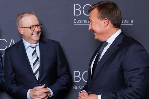 Prime Minister Anthony Albanese with Business Council of Australia chief executive Bran Black.