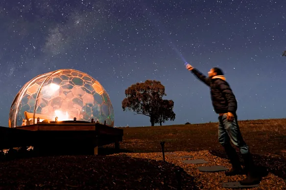 At night, the viewing dome glows like a lunar capsule. 