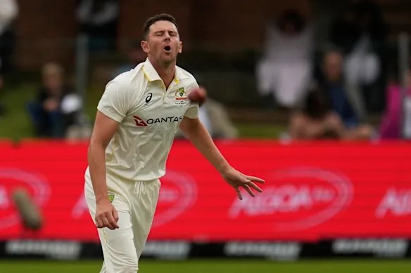 Josh Hazlewood in action on Sunday. 