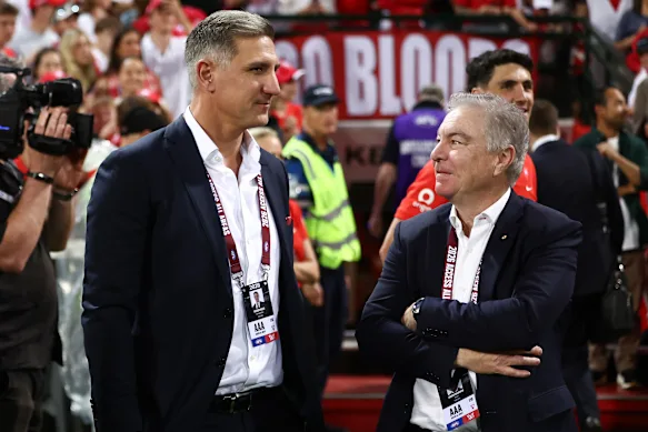 Sydney CEO Matthew Pavlich and chairman Andrew Pridham at the SCG the day the Swans stunned the Lions in the qualifying final.