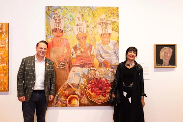 Lord Mayor Adrian Schrinner with artist Pat Hoffie, winner of the Lord Mayor’s Prize in the Brisbane Portrait Prize 2026.